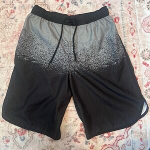 O'rageous Swim Shorts Men M Black Gray High Rise Drawstring Lined Swimwear Trunk
